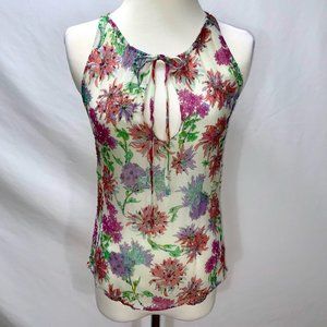 Vintage Chaiken Silk Chiffon Floral Beaded Floral Sleeveless Top Size S Halter